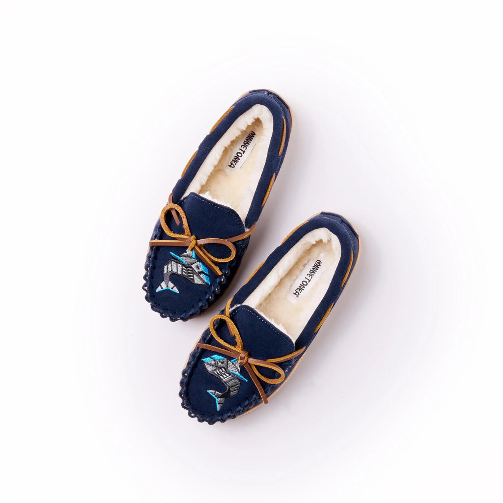 Minnetonka Pile Lined Hardsole Suede (Navy Shark) - Children's Slipper