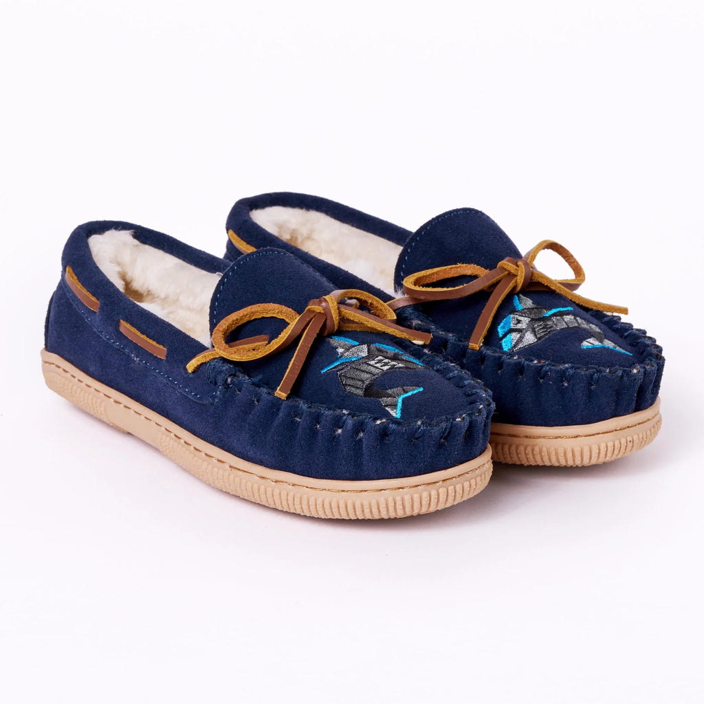 Minnetonka Pile Lined Hardsole Suede (Navy Shark) - Children's Slipper