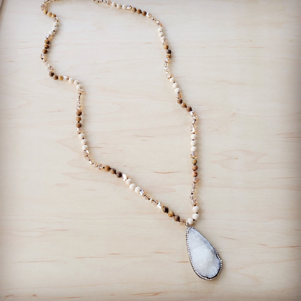 **Picture Jasper Beaded Necklace w/ Druzy Pendant 262v