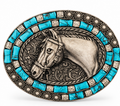 Turquoise Horse Western Belt Buckle | Branding Iron Western Wear