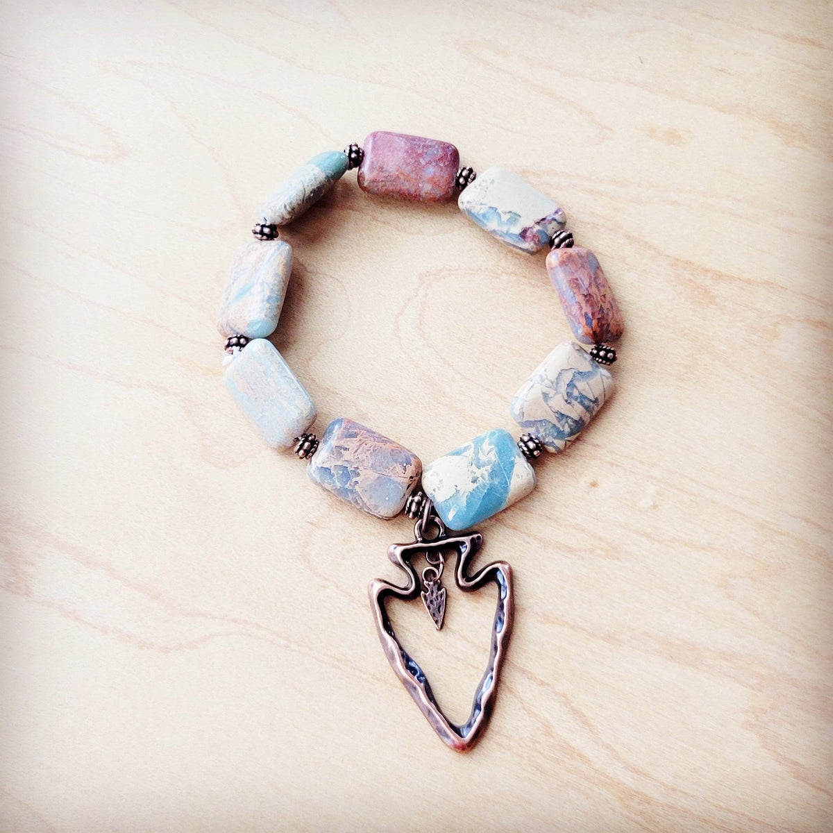 **Genuine Aqua Terra Beaded Bracelet w/ Copper Arrow 810v