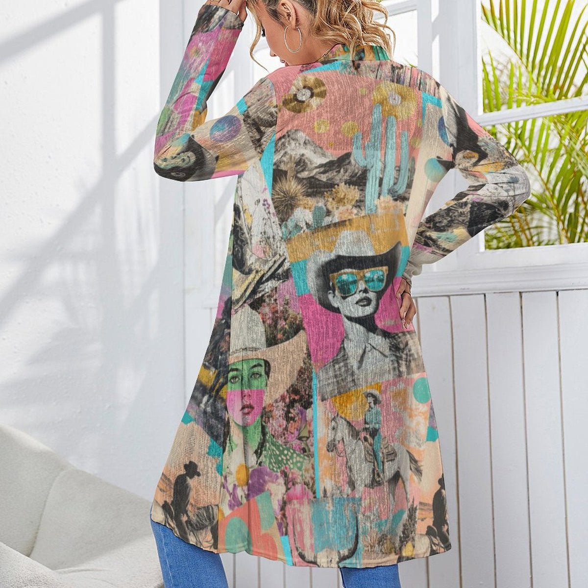 Baha Ranch Retro Pop Western Collage Lightweight Cardigan