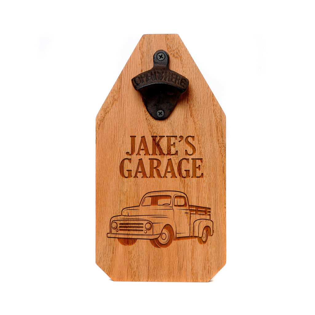 Personalized Garage Sign - Rustic Wood Truck Decor with Bottle Opener, Custom Gift