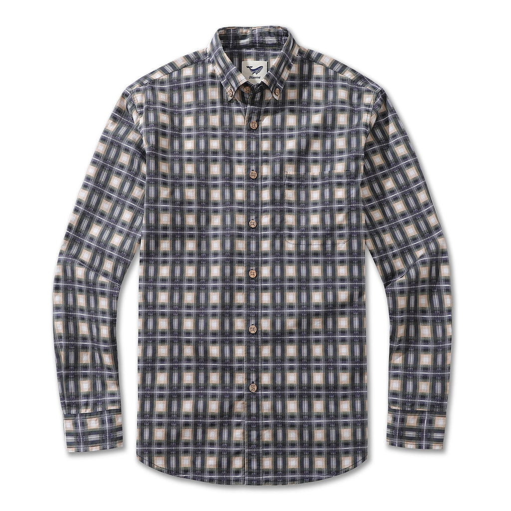 Men's Hawaiian Shirt Urban Sophistication Plaid Cotton Button-down Long Sleeve Aloha Shirt By Amy