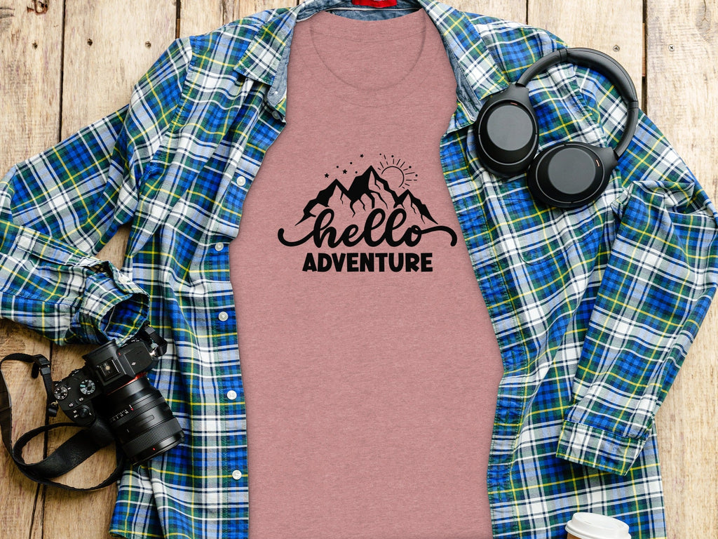 Hello Adventure Mountain Graphic Outdoorsy Scene T-Shirt
