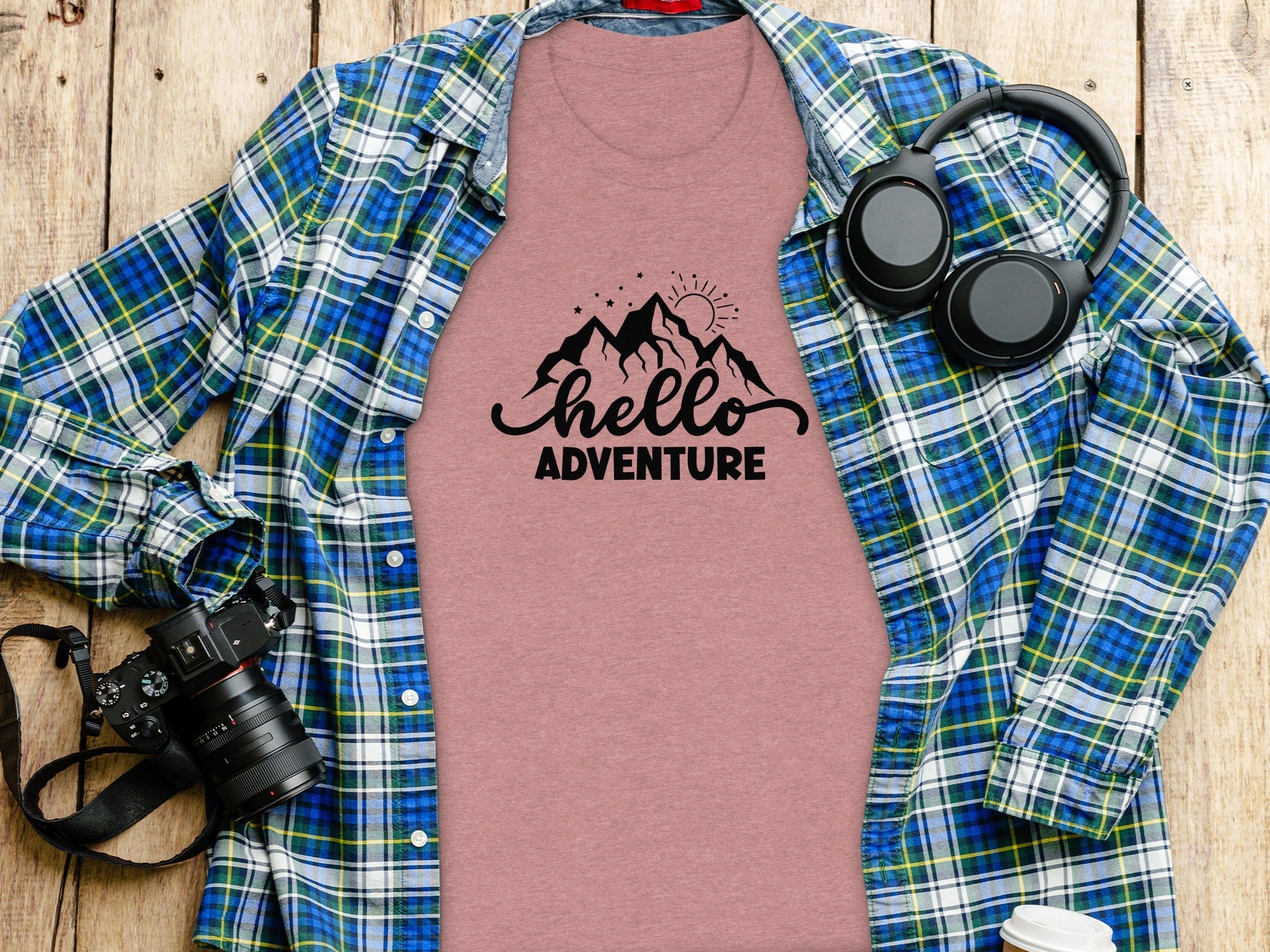 Hello Adventure Mountain Graphic Outdoorsy Scene T-Shirt