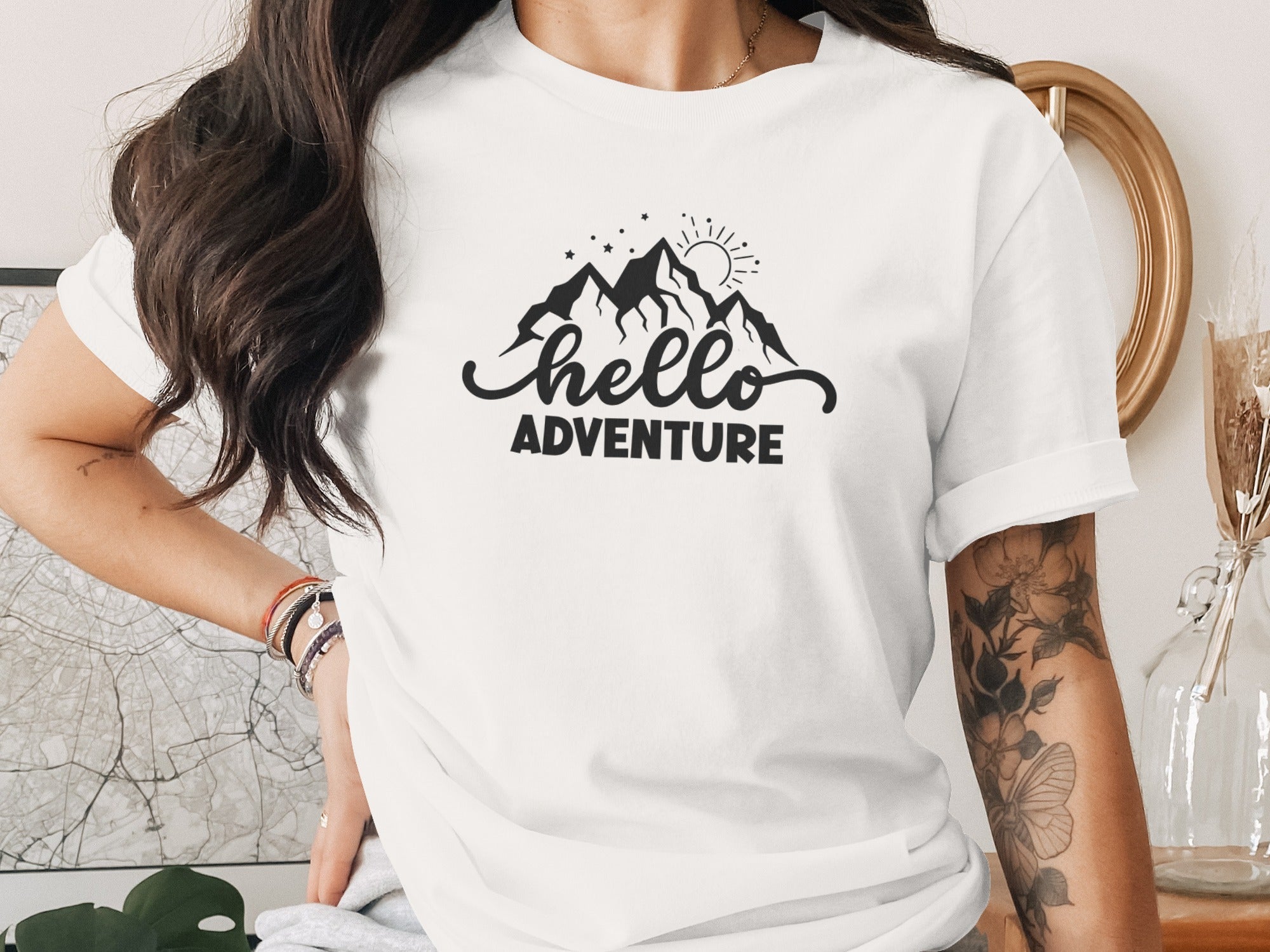 Hello Adventure Mountain Graphic Outdoorsy Scene T-Shirt