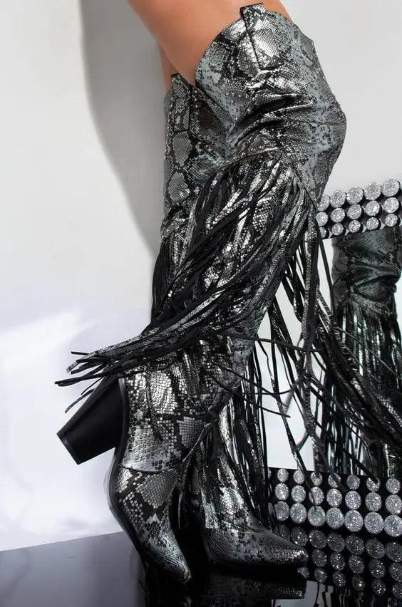 Vintage Fringe Over-the-Knee Boots