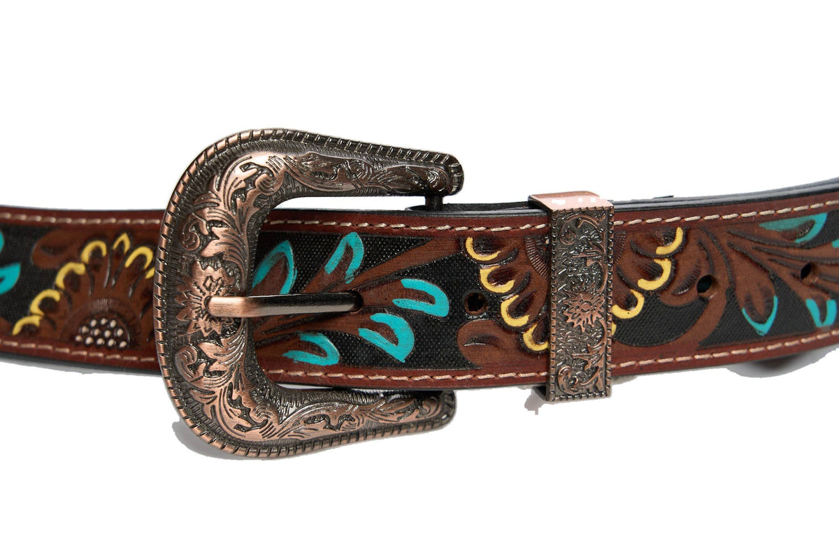 Turquoise and Sunflowers Belt- Branding Iron Western Wear