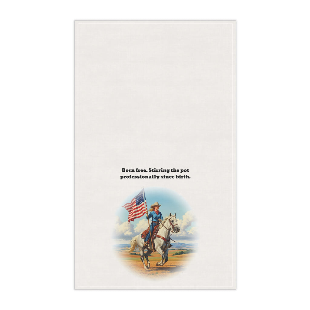 Born Free. Stirring the pot professionally since birth. Patriotic Tea Towels, Western Kitchen Decor, Farmhouse Style, Gift for Chefs, Americana Home Accents, July 4th Essentials