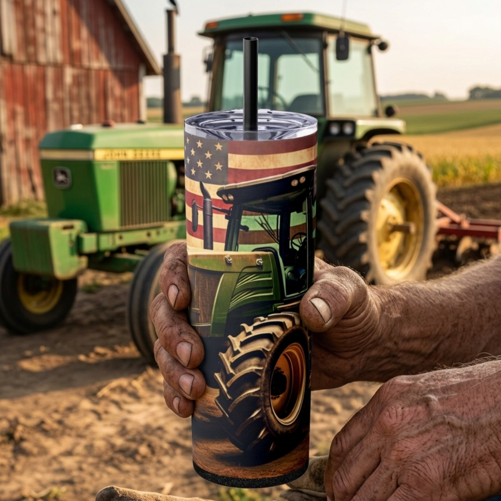 Classic Tractor Skinny Tumbler, Patriotic Gifts, Gifts for Farmers