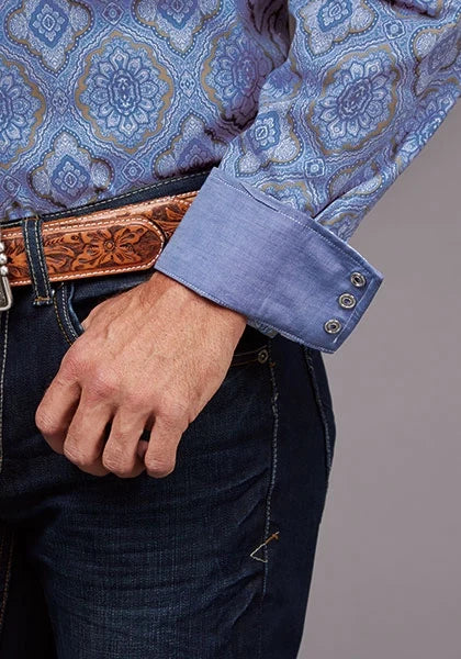 Stetson 2031 Chambray Medallion (Blue) - Men's Western Shirt