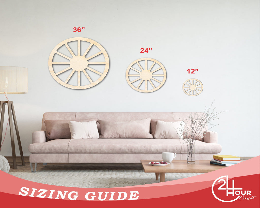 Unfinished Wood Wagon Wheel Shape | Rustic Farmhouse | DIY Craft Cutout | Up to 24"