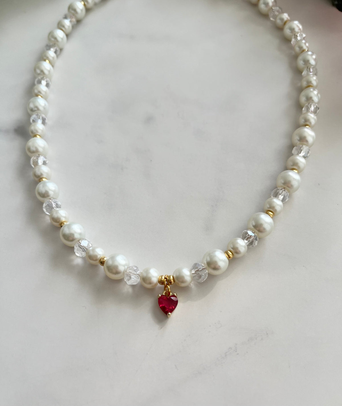 Gold Necklace Pearl Glass Heart Pendant – Christian Jewelry