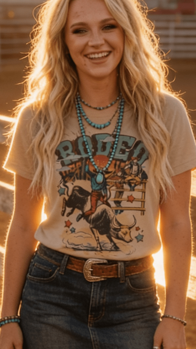 1/2 Penny "Vintage Rodeo Bull Rider" Western Graphic Tee — Sand Cotton-Blend Unisex Western Statement - Quarter Circle AK Boutique