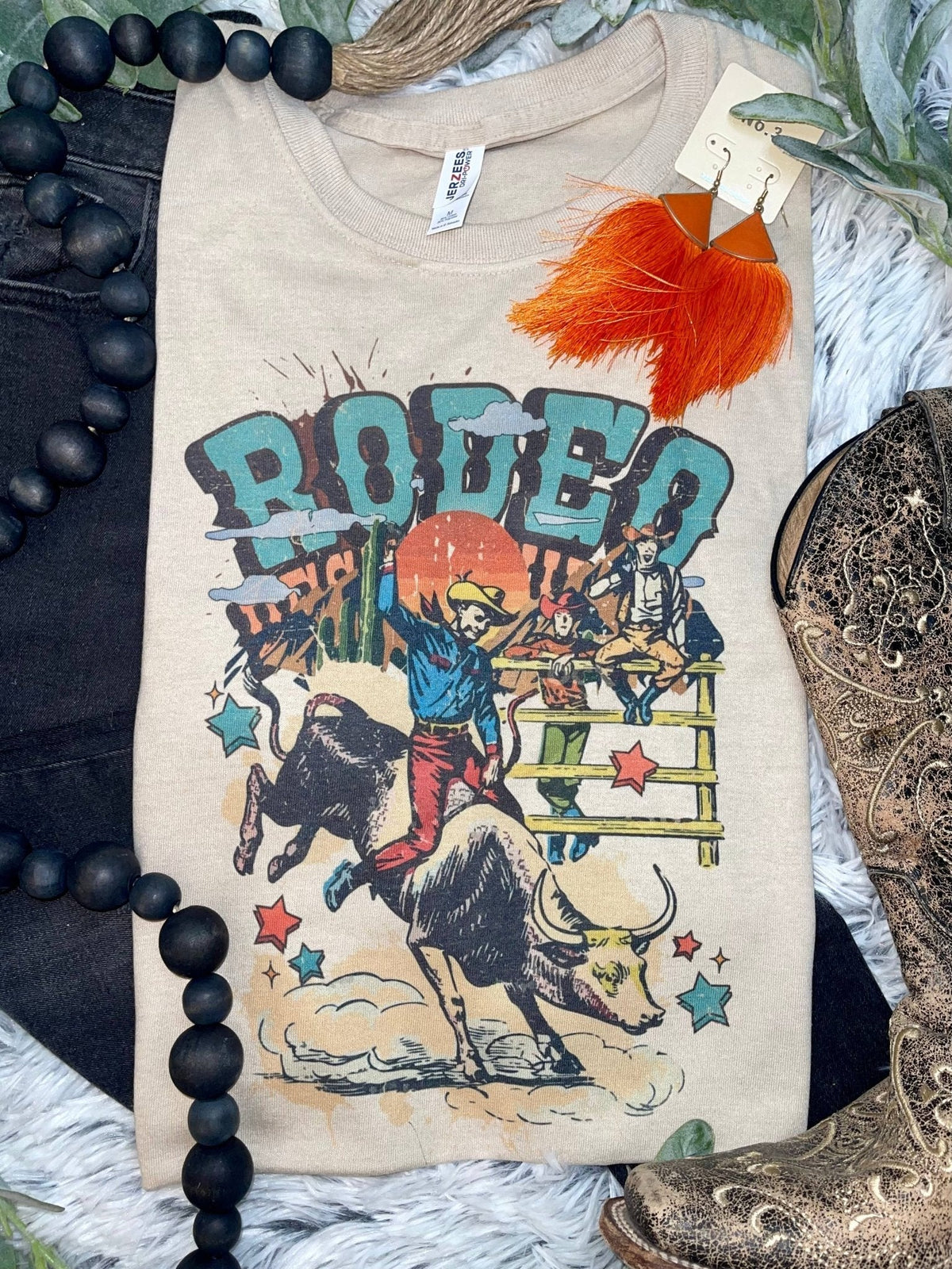 1/2 Penny "Vintage Rodeo Bull Rider" Western Graphic Tee — Sand Cotton-Blend Unisex Western Statement - Quarter Circle AK Boutique
