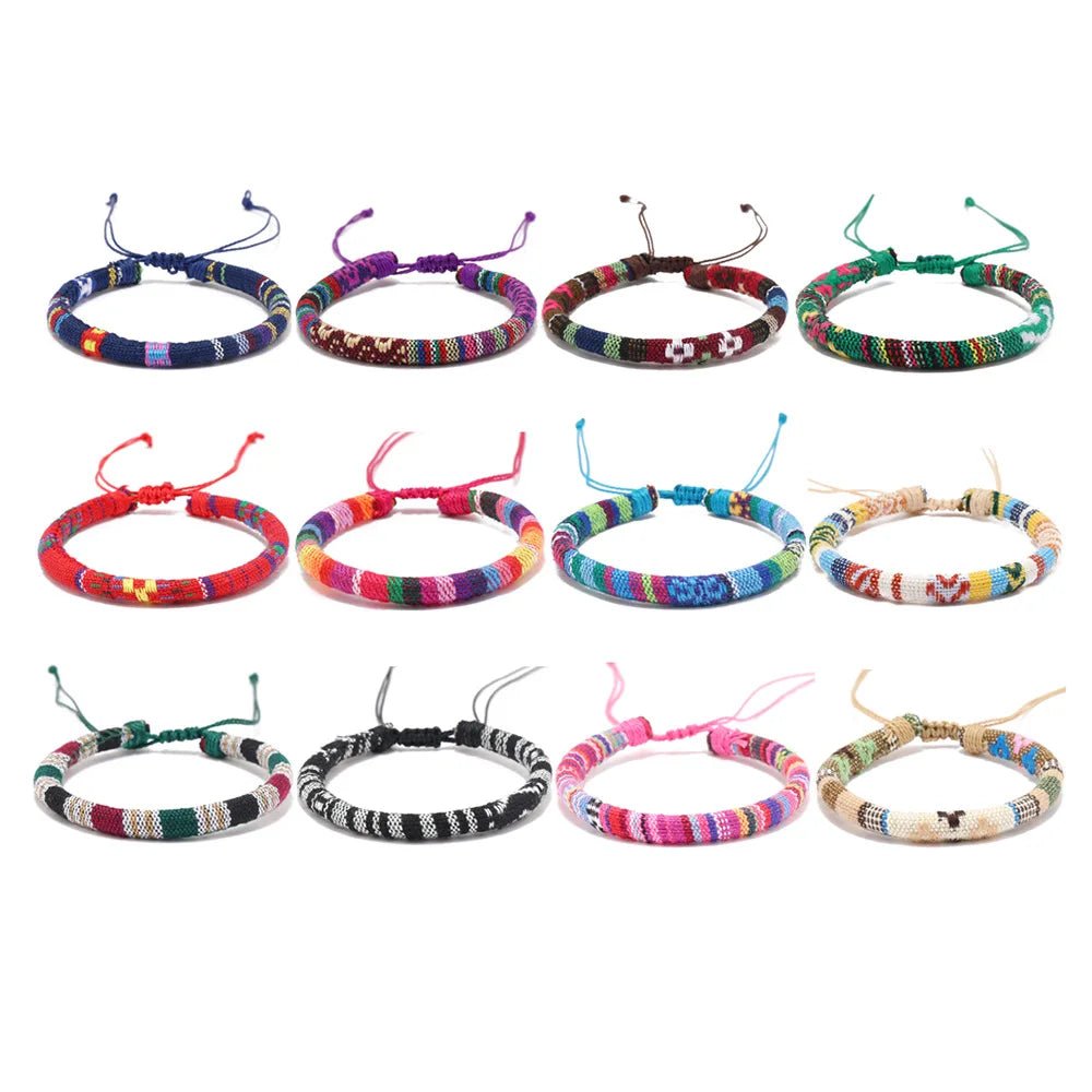 12Pcs Bohemian Surfer Beach Bracelet Set Men & Women Braided Boho Summer Bracelets Handmade Festival Jewelry Accessories - Quarter Circle AK Boutique