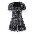 Autumn Gentle Sweet Floral Lace Stitching Printing Dress Tight Waist Puff Sleeve Super Fairy Princess Dress