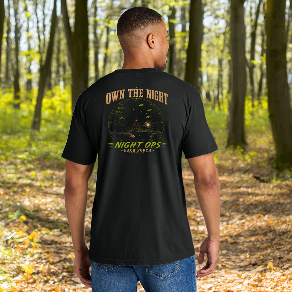 Own the Night Night Ops Comfort Colors Black Aircraft Carrier T-Shirt | Military Aviation Graphic Tee