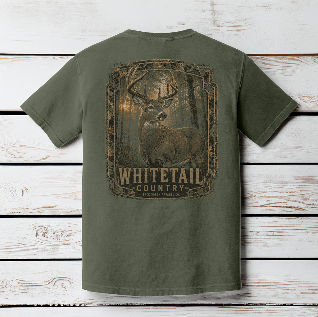 Whitetail Country Deer Comfort Colors T-Shirt | Moss | Back Porch Apparel