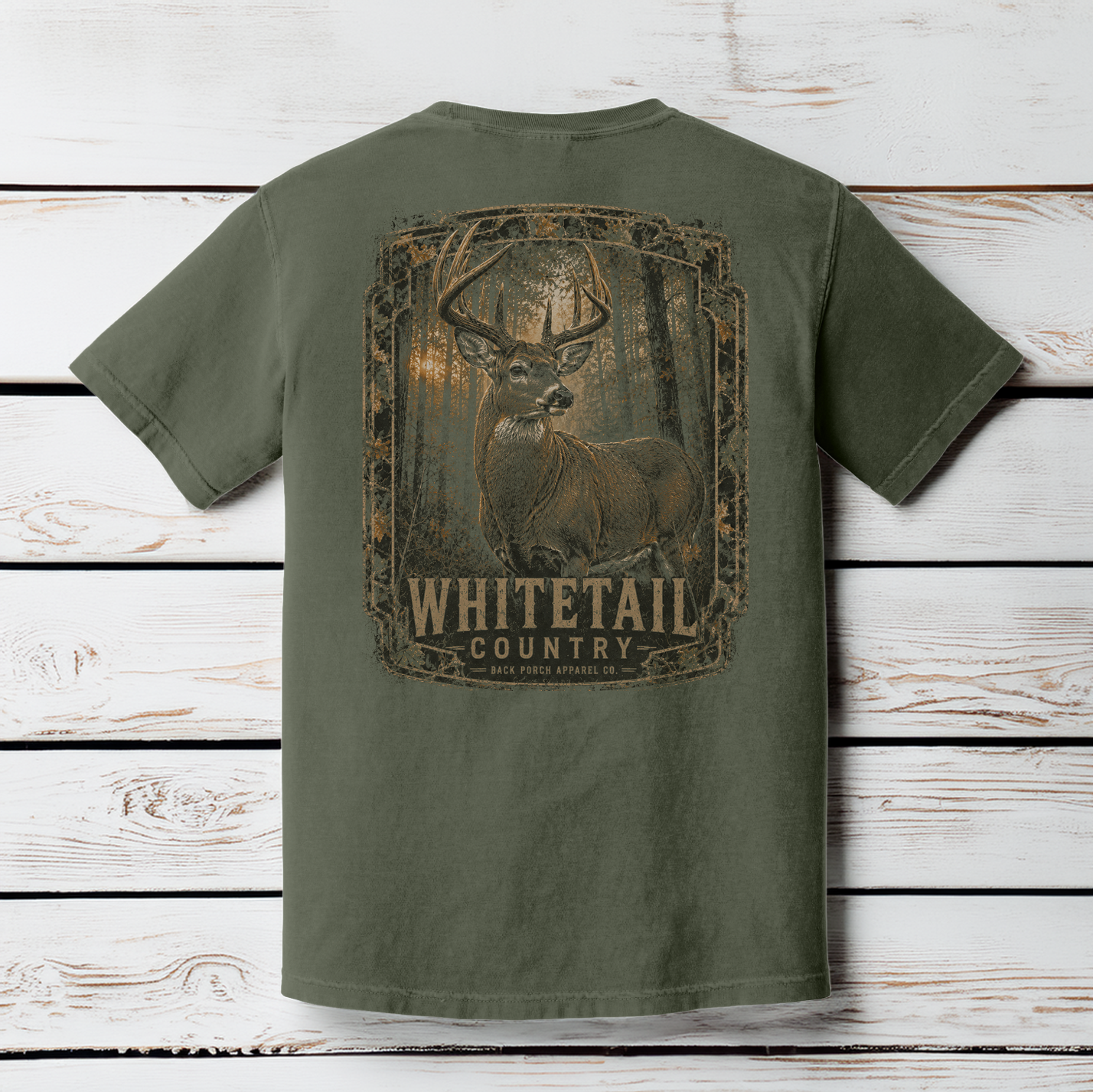 Whitetail Country Deer Comfort Colors T-Shirt | Moss | Back Porch Apparel