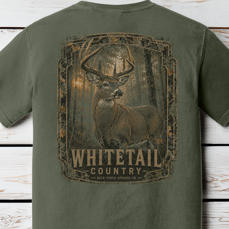 Whitetail Country Deer Comfort Colors T-Shirt | Moss | Back Porch Apparel