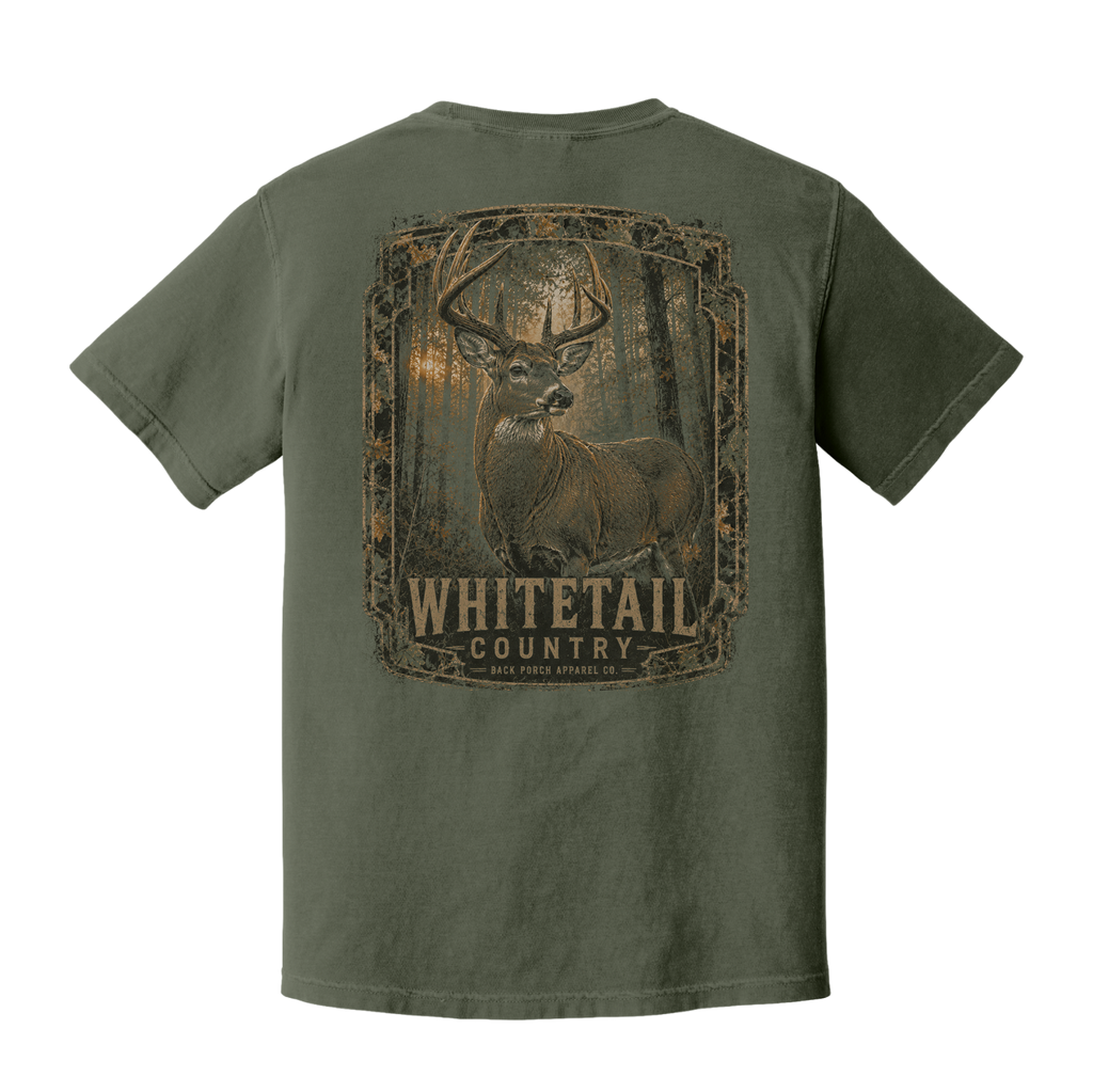 Whitetail Country Deer Comfort Colors T-Shirt | Moss | Back Porch Apparel
