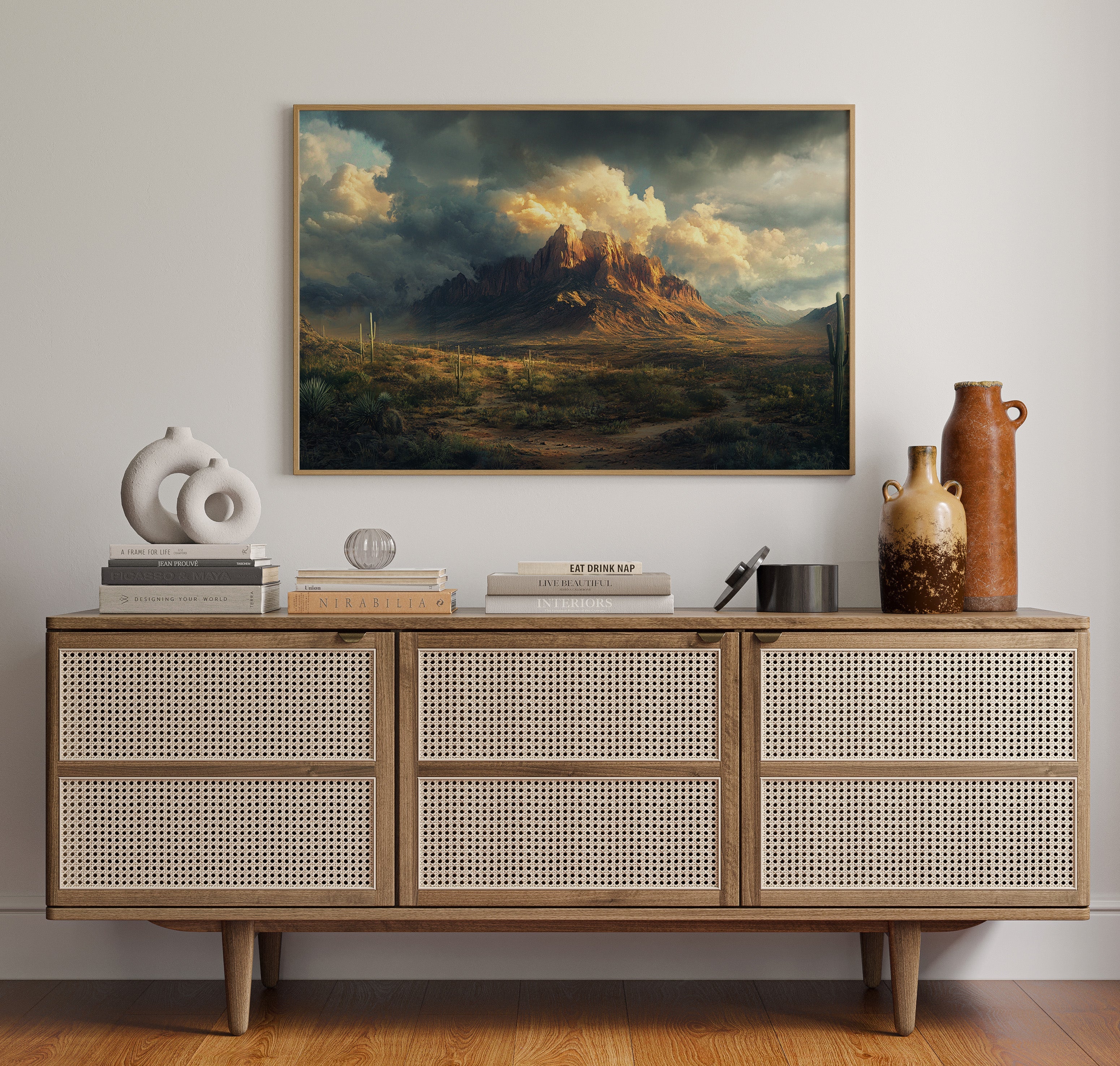 Stormy Desert Mountain Canvas – Moody Western Landscape Wall Art