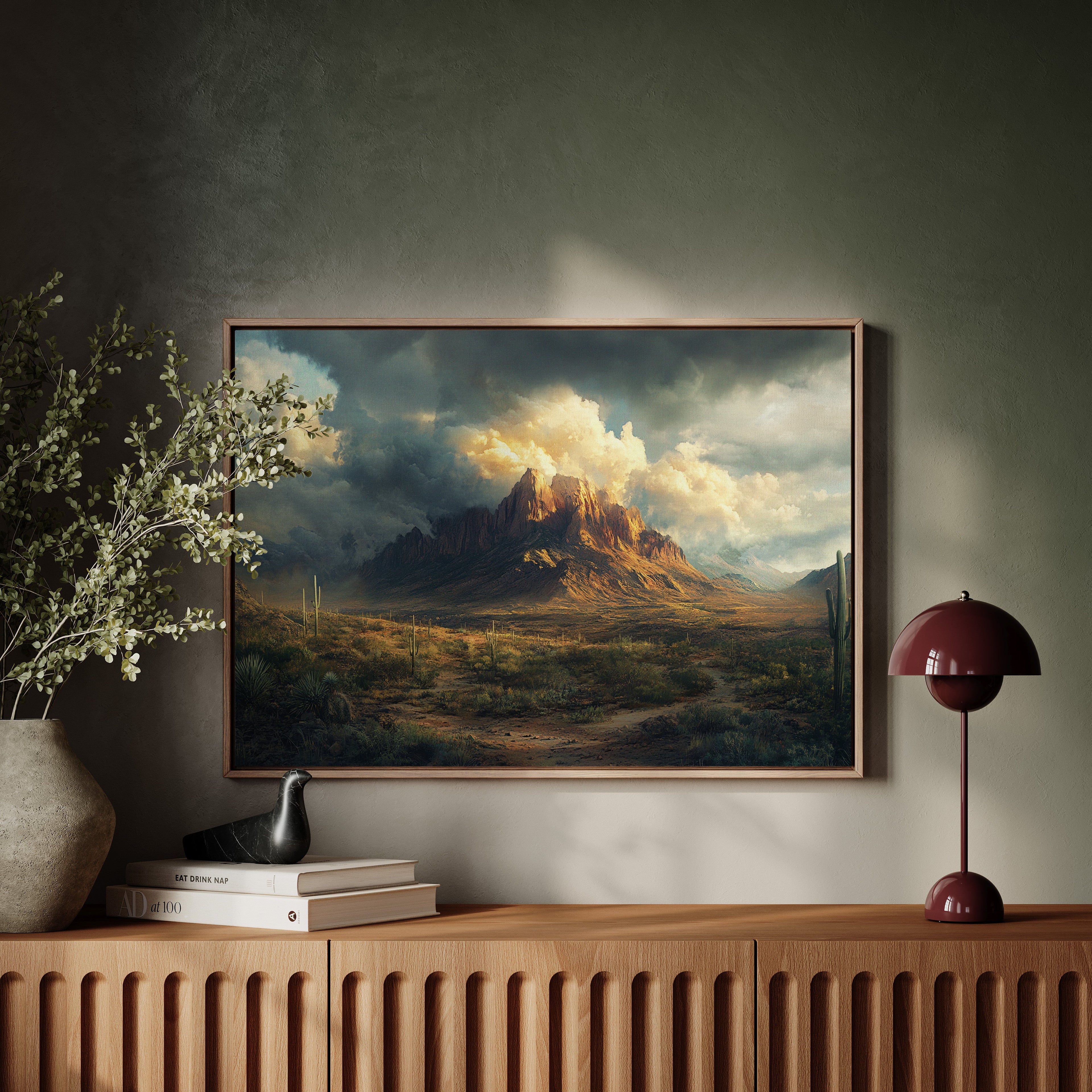 Stormy Desert Mountain Canvas – Moody Western Landscape Wall Art
