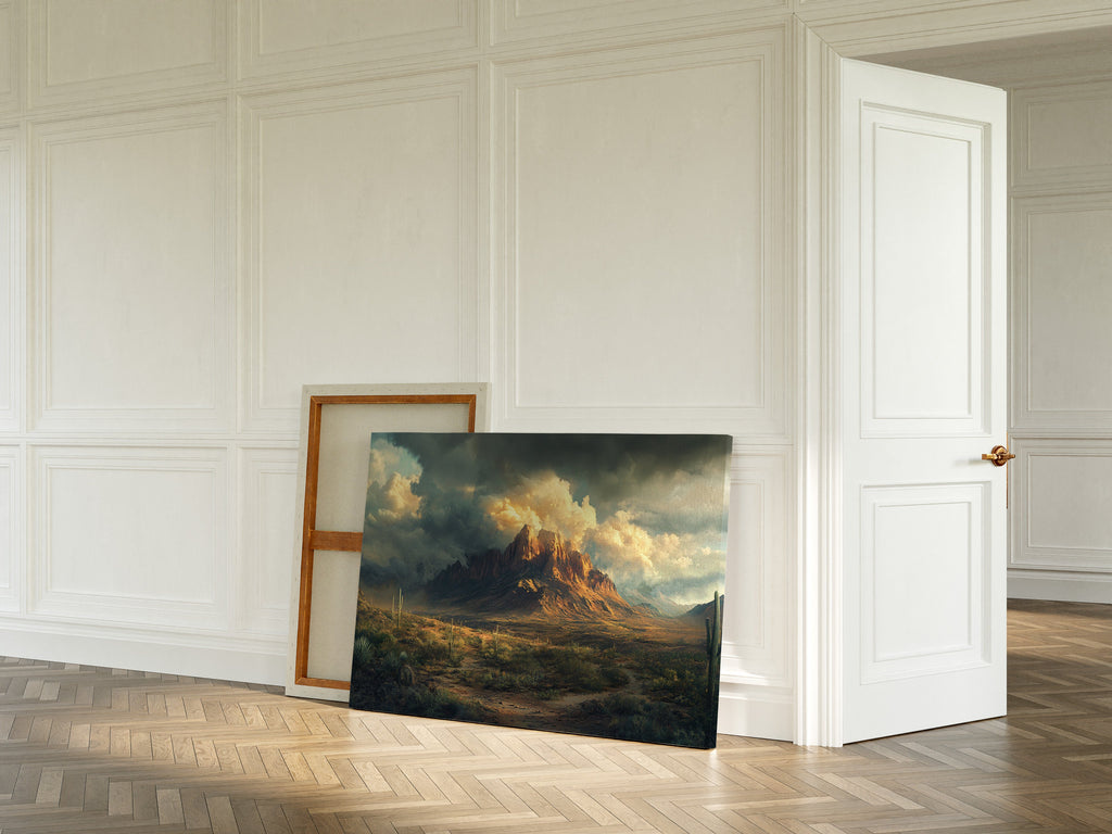 Stormy Desert Mountain Canvas – Moody Western Landscape Wall Art
