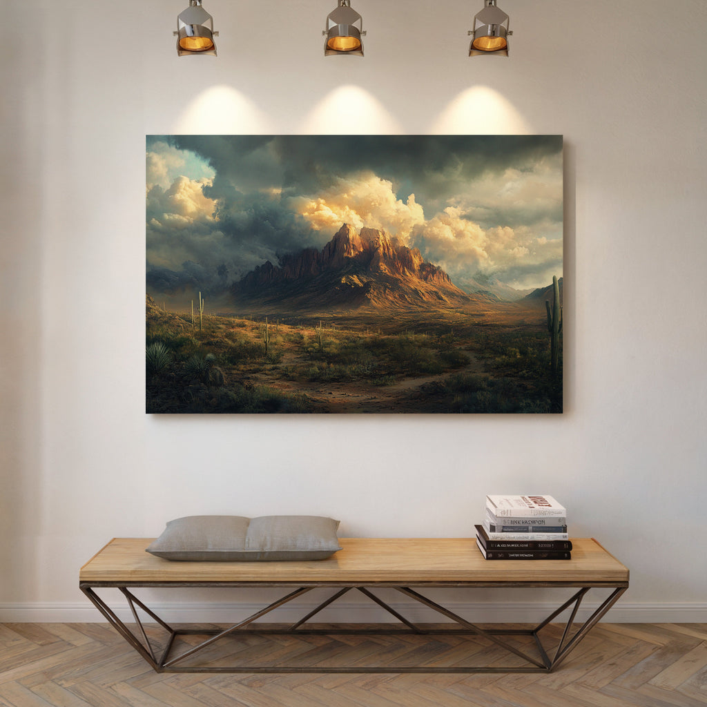 Stormy Desert Mountain Canvas – Moody Western Landscape Wall Art