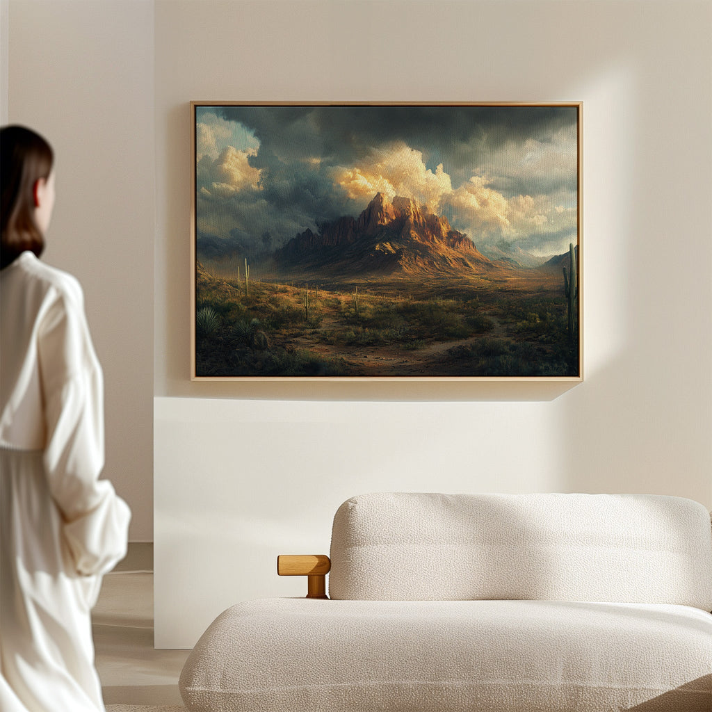 Stormy Desert Mountain Canvas – Moody Western Landscape Wall Art
