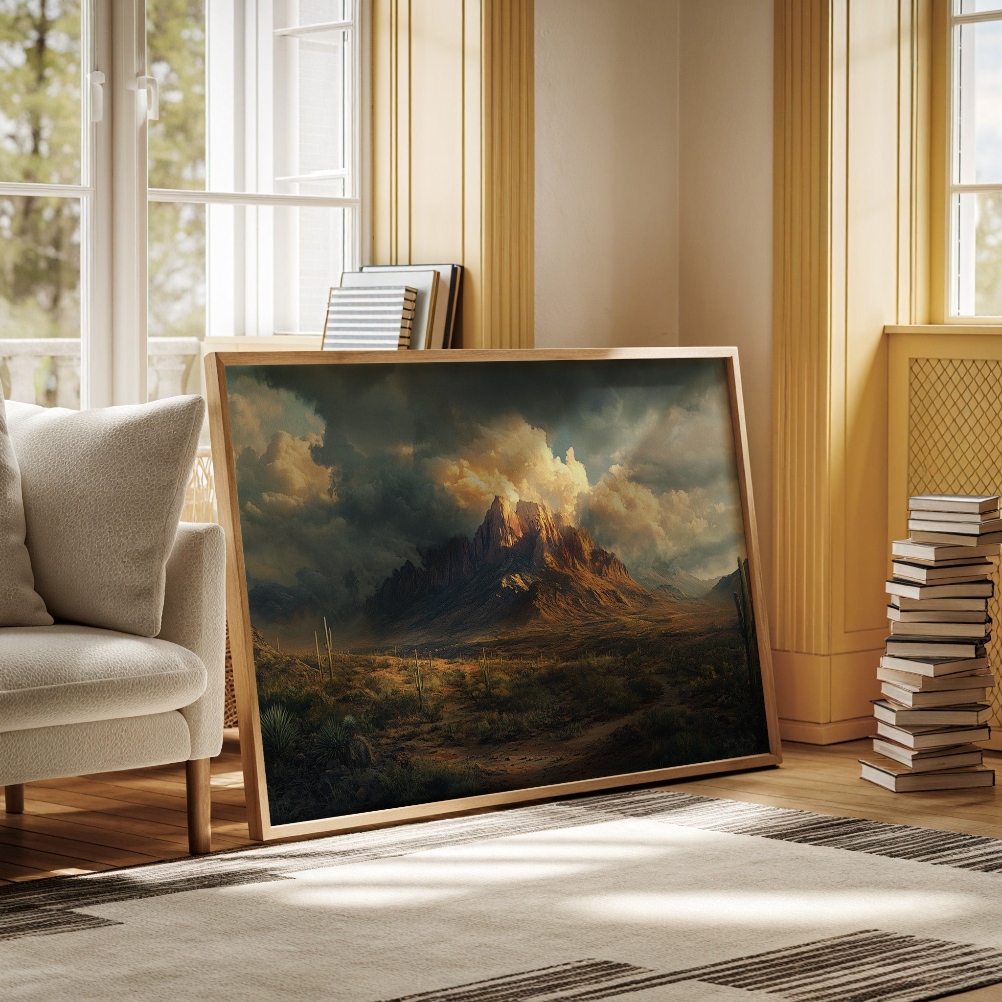 Stormy Desert Mountain Canvas – Moody Western Landscape Wall Art
