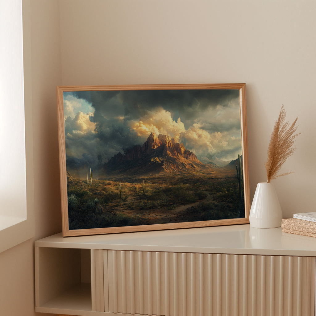 Stormy Desert Mountain Canvas – Moody Western Landscape Wall Art