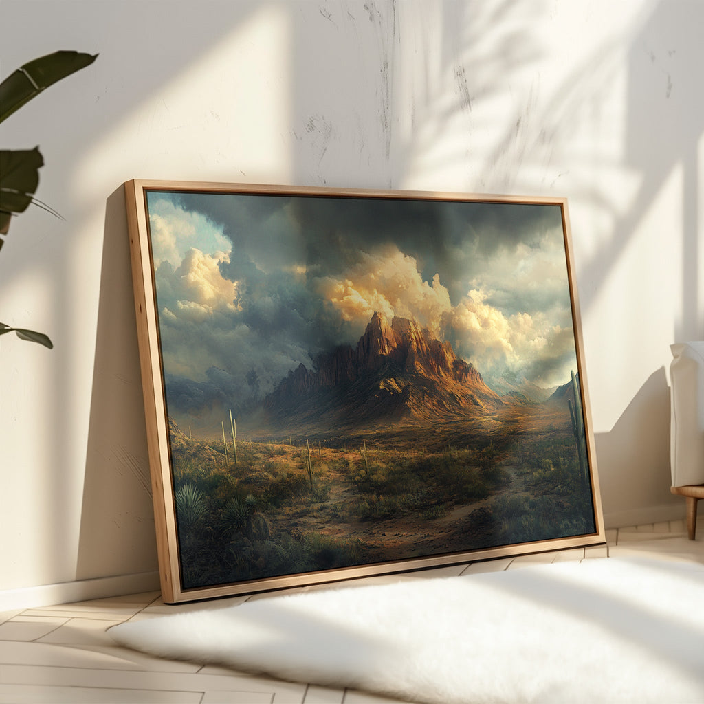 Stormy Desert Mountain Canvas – Moody Western Landscape Wall Art