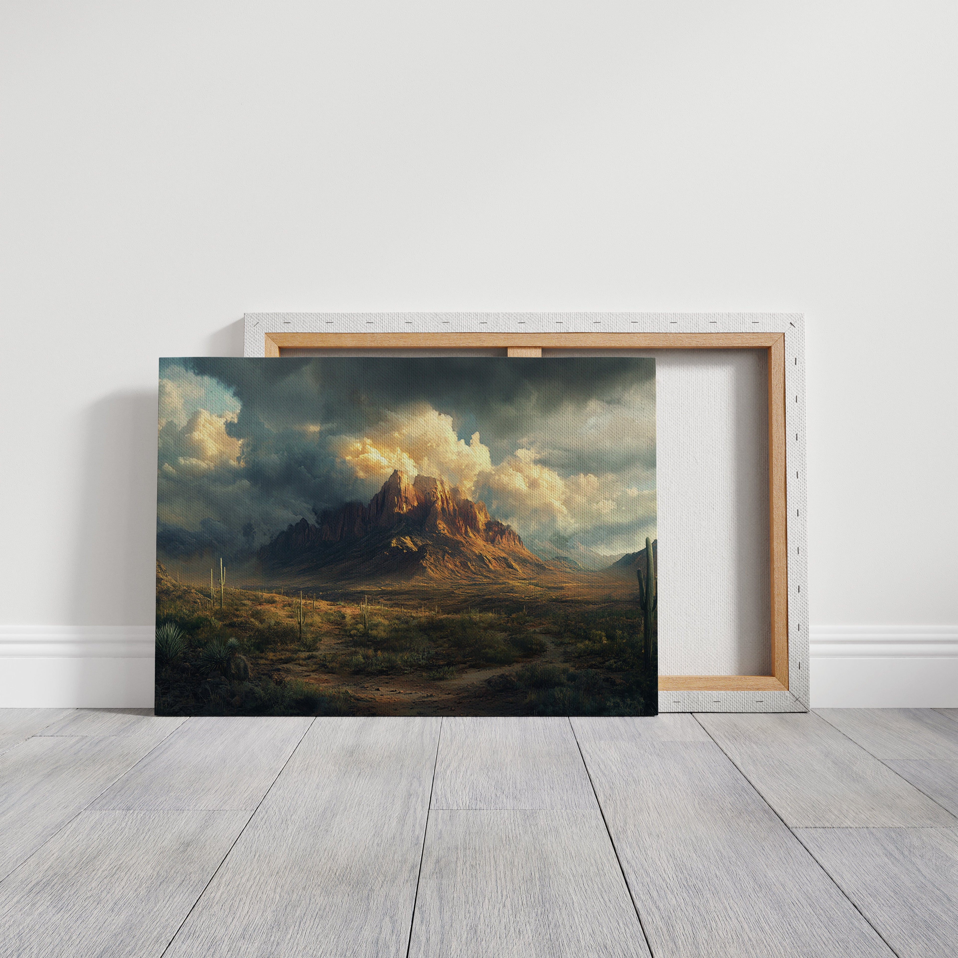 Stormy Desert Mountain Canvas – Moody Western Landscape Wall Art