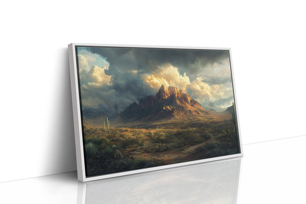 Stormy Desert Mountain Canvas – Moody Western Landscape Wall Art