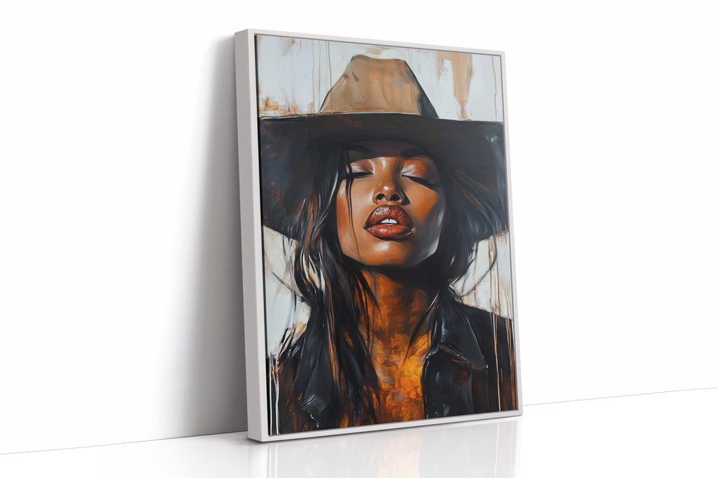 Cowgirl Serenity – Bold Black Western Beauty Portrait Canvas