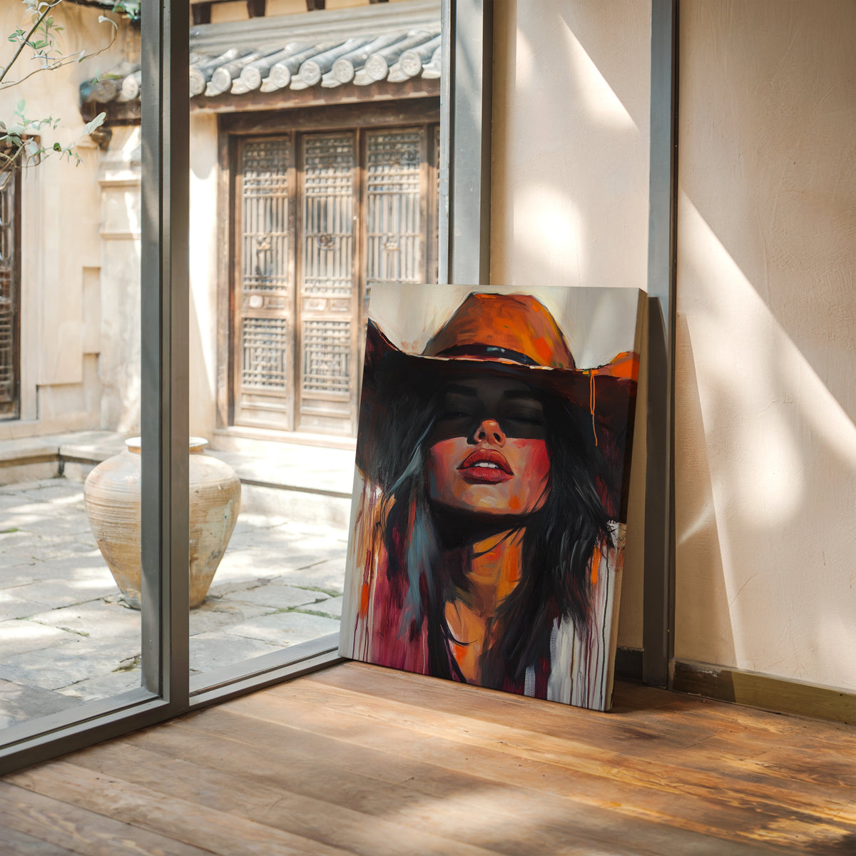 Sunkissed Heat – Bold Cowgirl Portrait with Fiery Palette