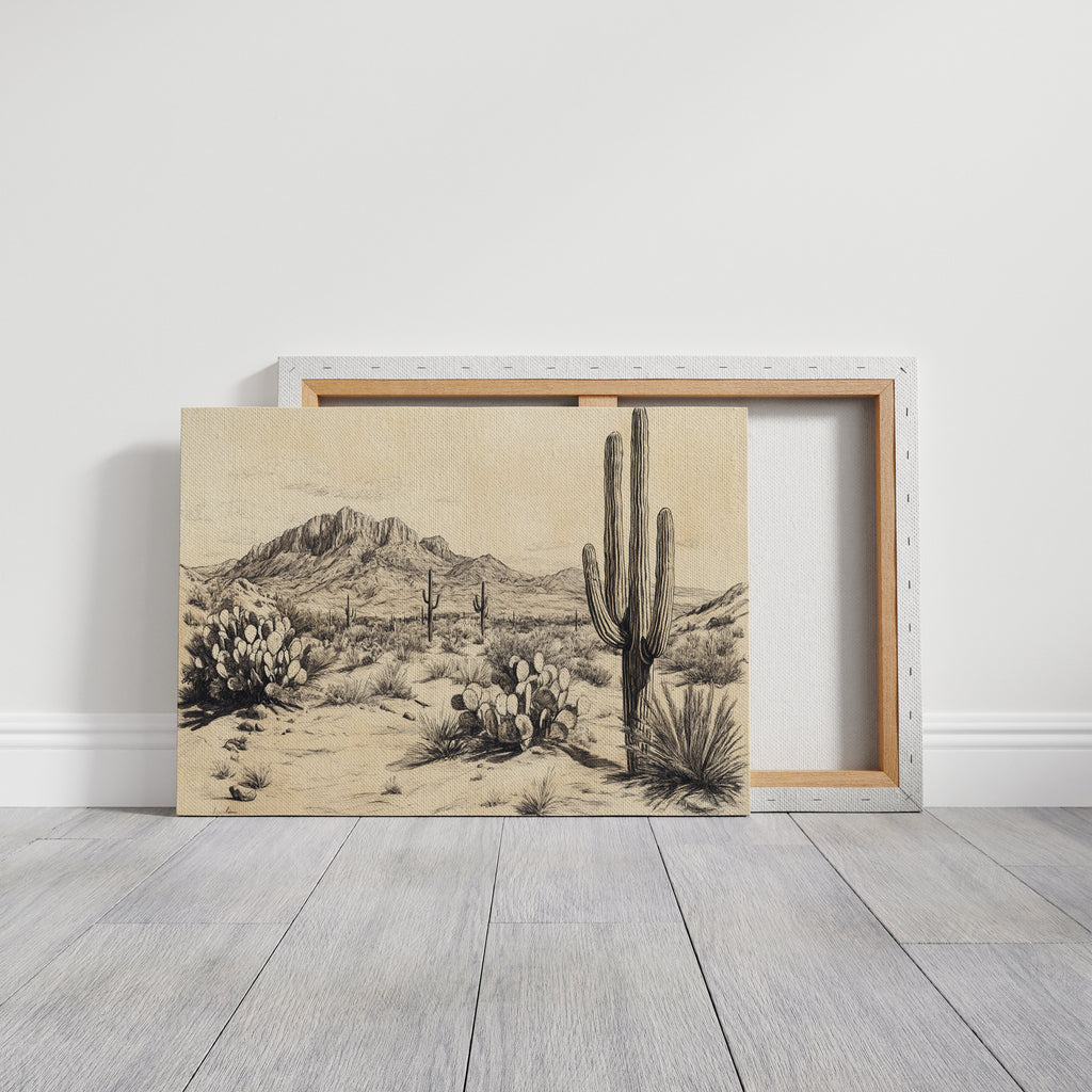 Sonoran Stillness – Vintage Desert Landscape Illustration