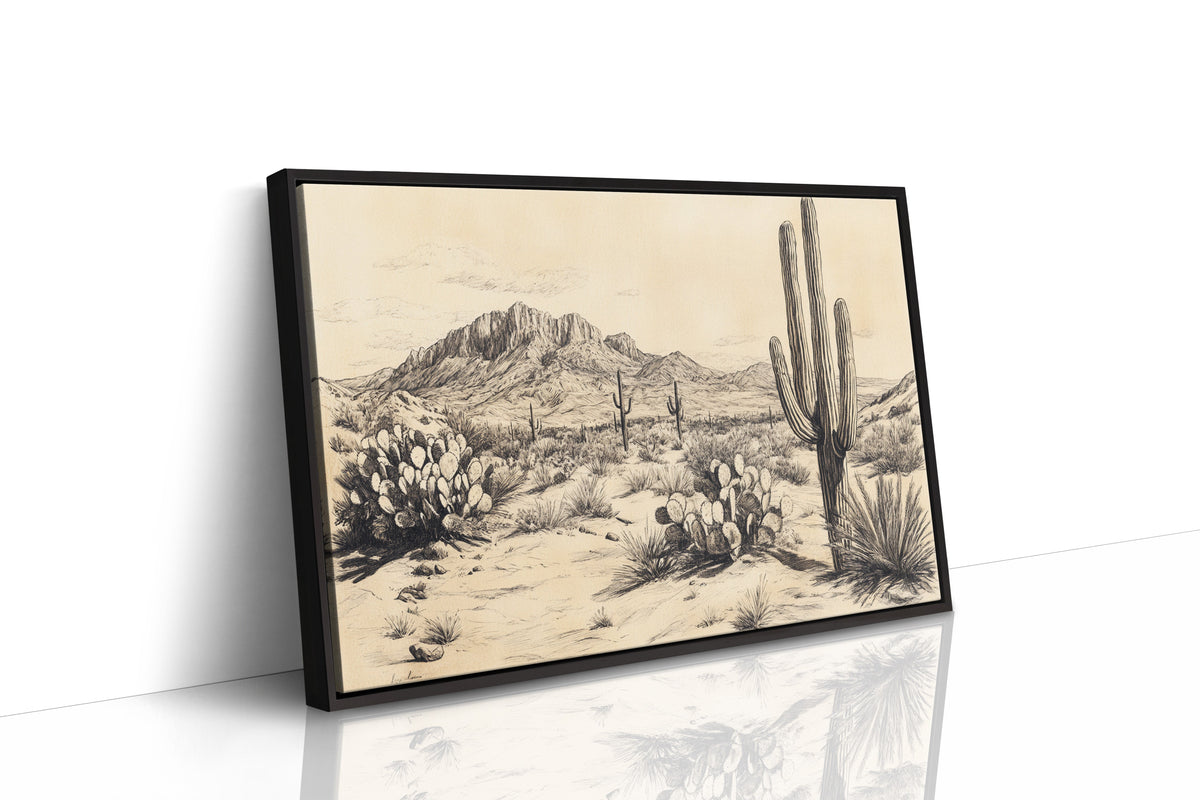 Sonoran Stillness – Vintage Desert Landscape Illustration