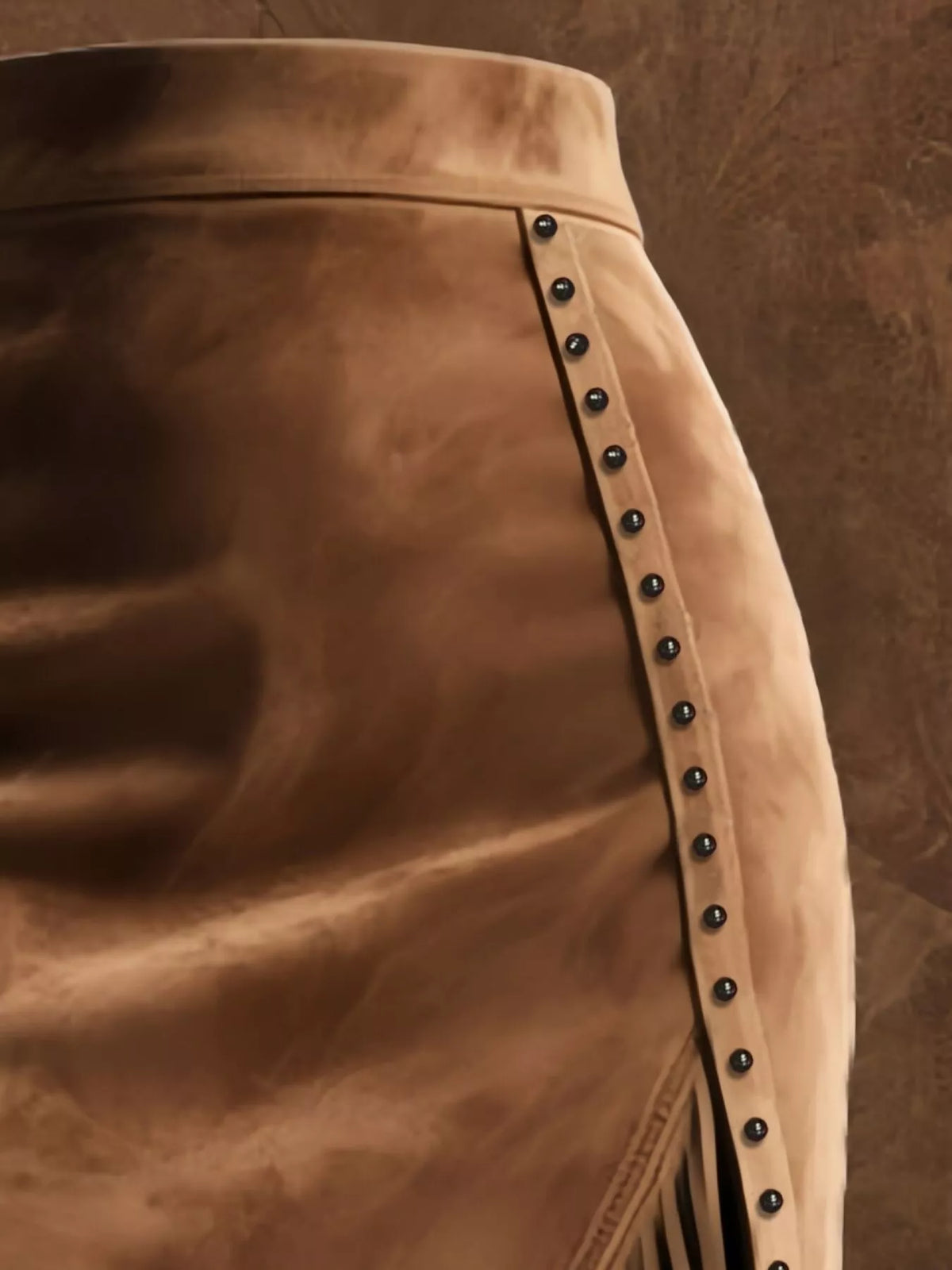 Studded Suede Fringe Midi Skirt