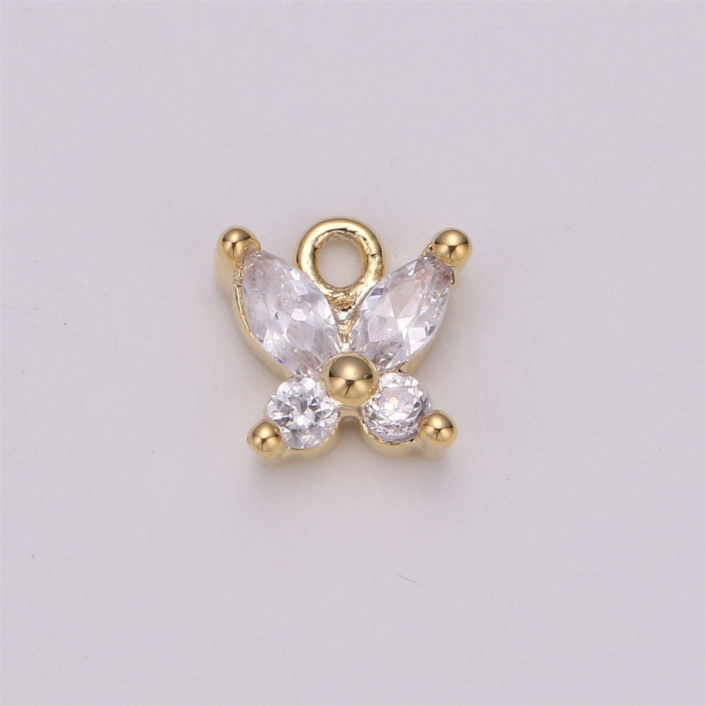 18K Gold Filled Butterfly Crystal Charm, Butterfly Charm Necklace, Tiny Dainty Charm, Boho Chic, Gold Crystal Charm, Minimal Silver Charm Pendant, C-529