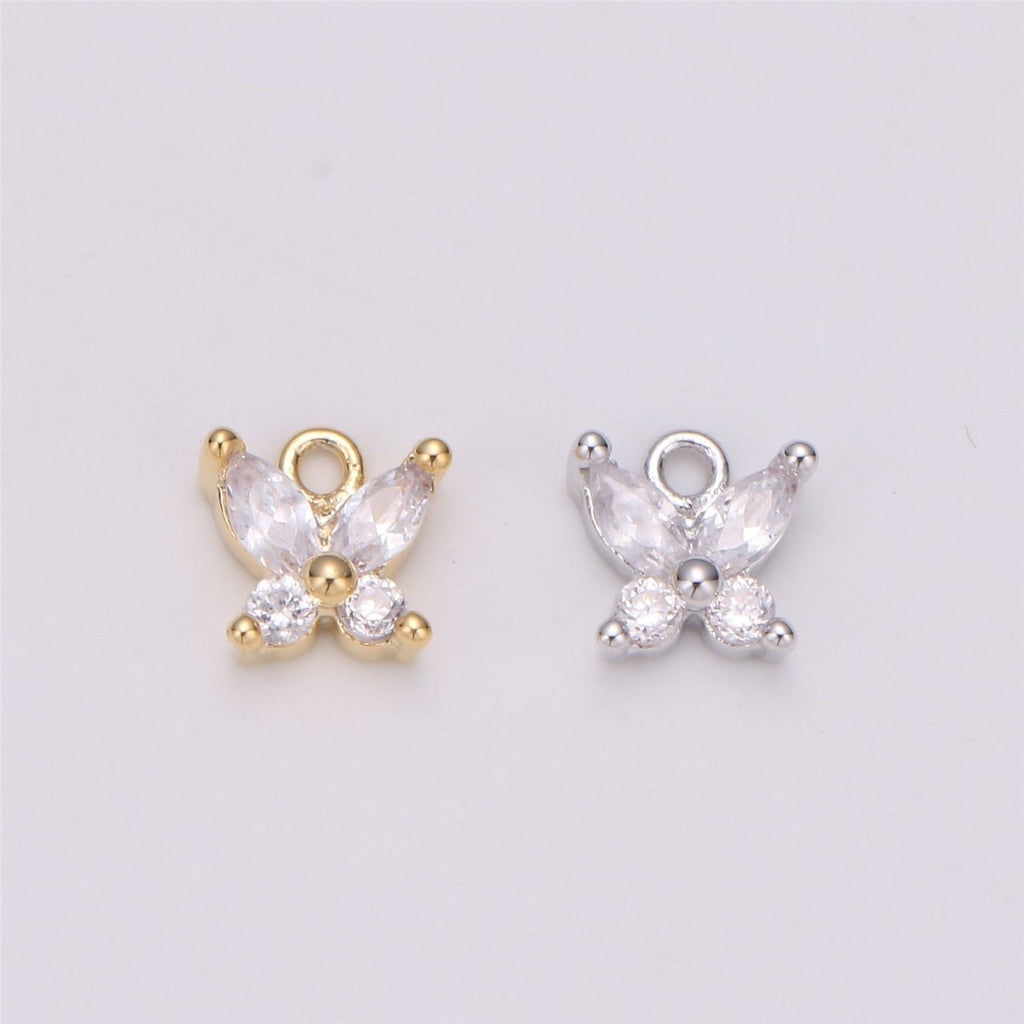 18K Gold Filled Butterfly Crystal Charm, Butterfly Charm Necklace, Tiny Dainty Charm, Boho Chic, Gold Crystal Charm, Minimal Silver Charm Pendant, C-529