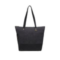 Harriet Tote Bag | Black Washed Canvas + Black Leather