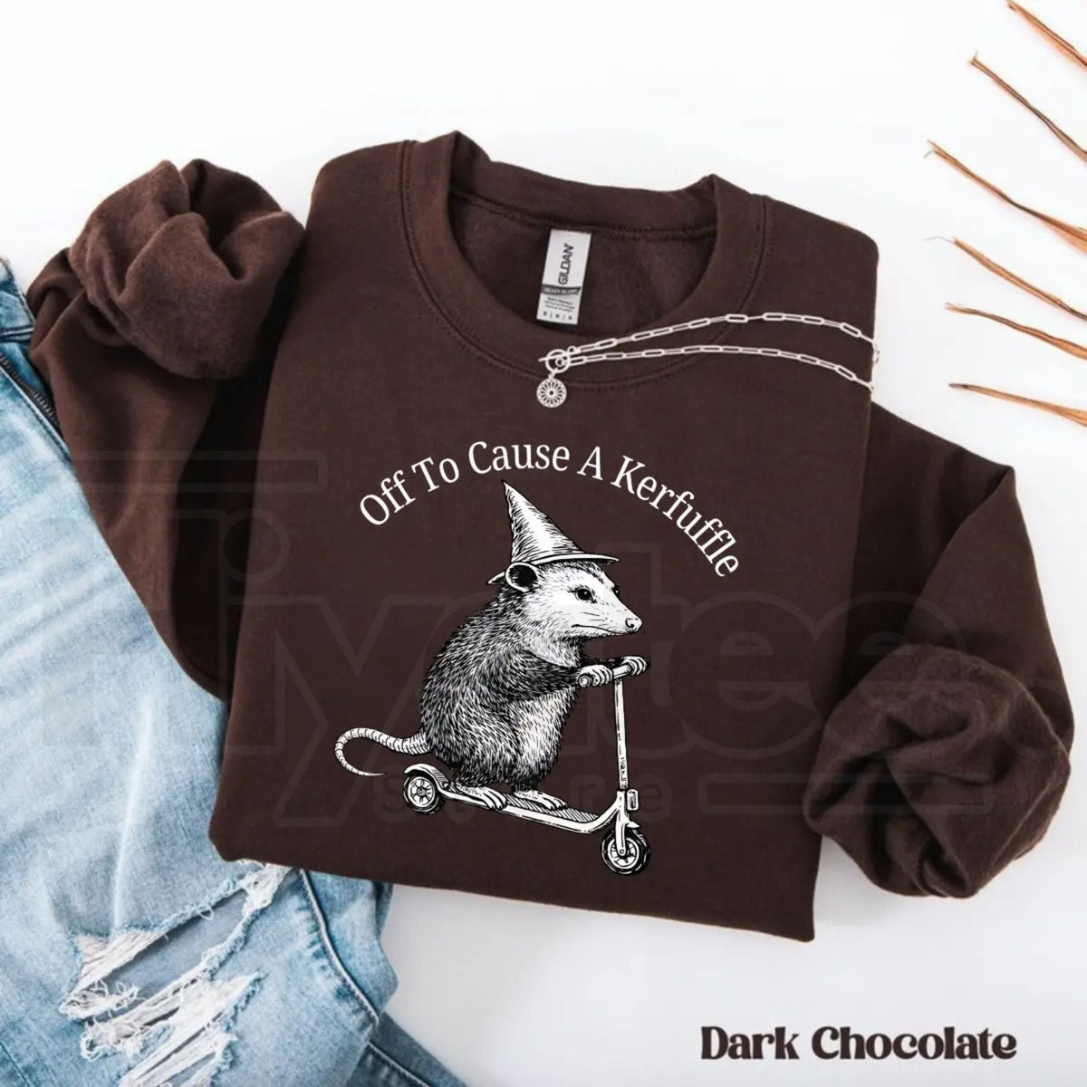 Off To Cause A Kerfuffle Sweatshirt: Funny Opossum Scooter Mental Health Sweater