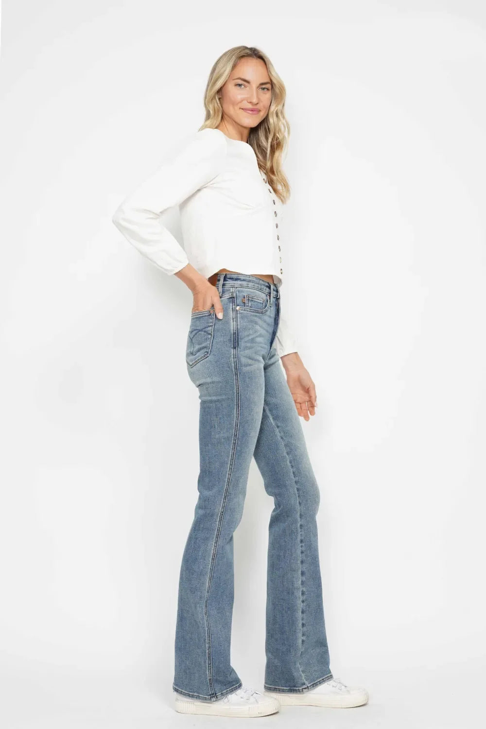 Judy Blue Full Size Tummy Control Back Embroidered Pocketed Bootcut Jeans Plus Size