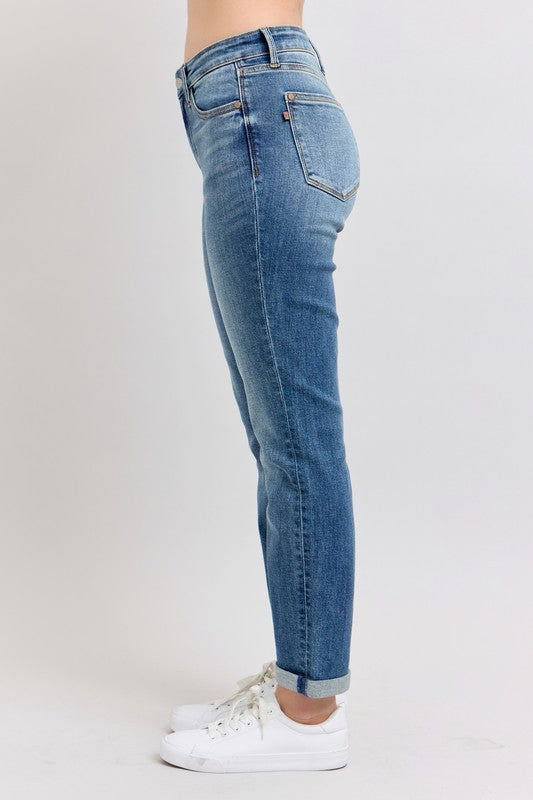 Judy Blue Mid Rise Skinny Cuff Jeans with Pockets