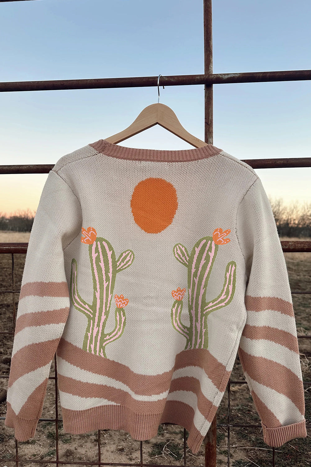 Desert Cactus Print Plus Size Button Cardigan Sweater
