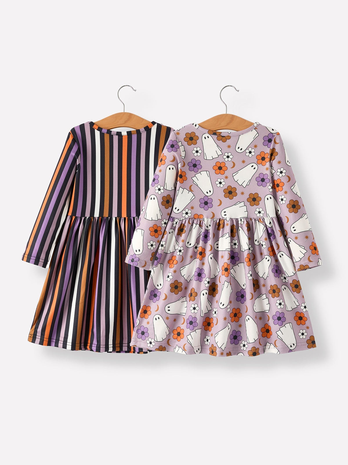 2 Piece Halloween Ghost Striped Girls Dress Set - Quarter Circle AK Boutique